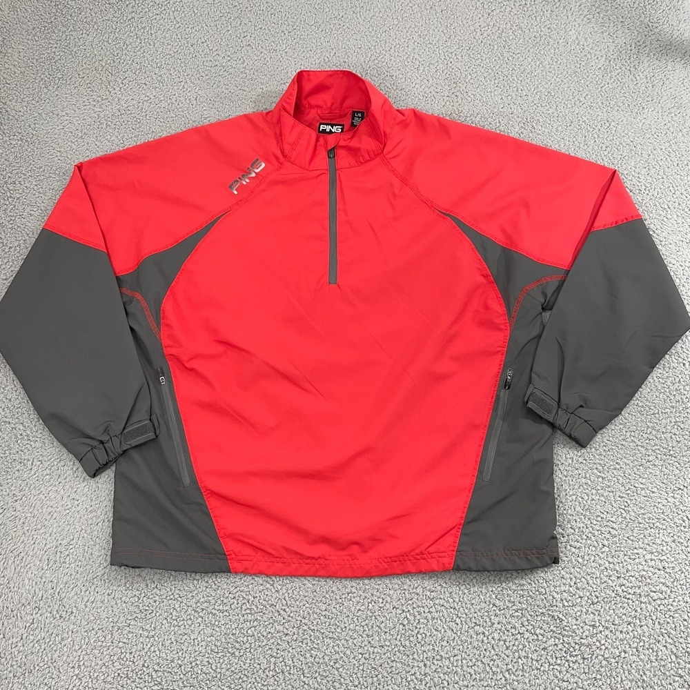 PING 1/4 Zip Windbreaker Men L Red Gray  Golf Performance Pullover